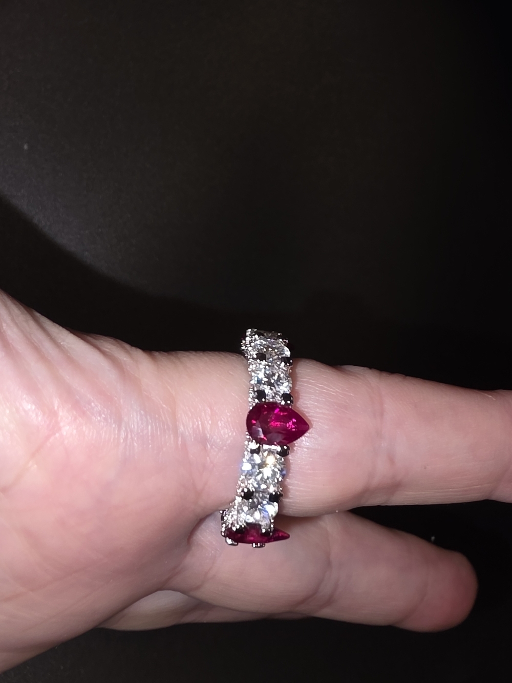 ❤️ Red Ruby Corrundum & Moissanite Eternity Band Ring ❤️ - Picture 5 of 10